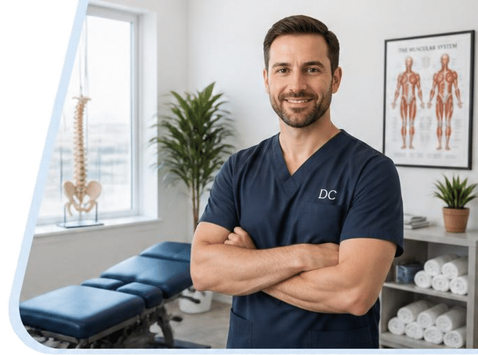 Chiropractor in a chiropractic clinic treatment room